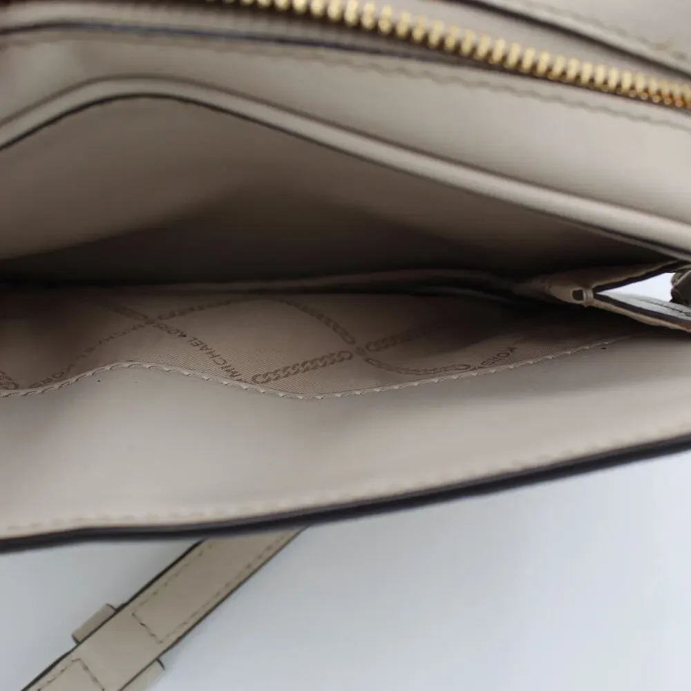 Michael Kors Carmen Crossbody Bag Beige Saffiano Leather Gold Chain Purse